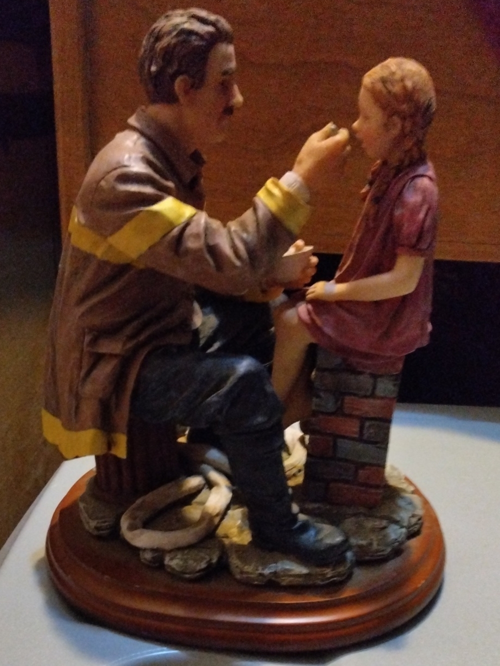 Red Hats Of Courage Brown & Pink Firefighter Father and Daughter Figurine